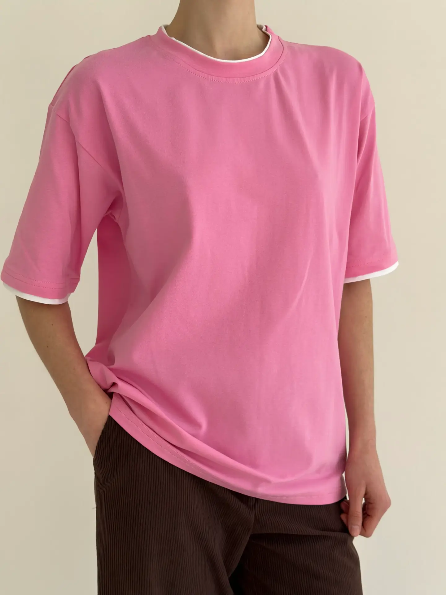 Футболка з білим кантом рожева, onesize