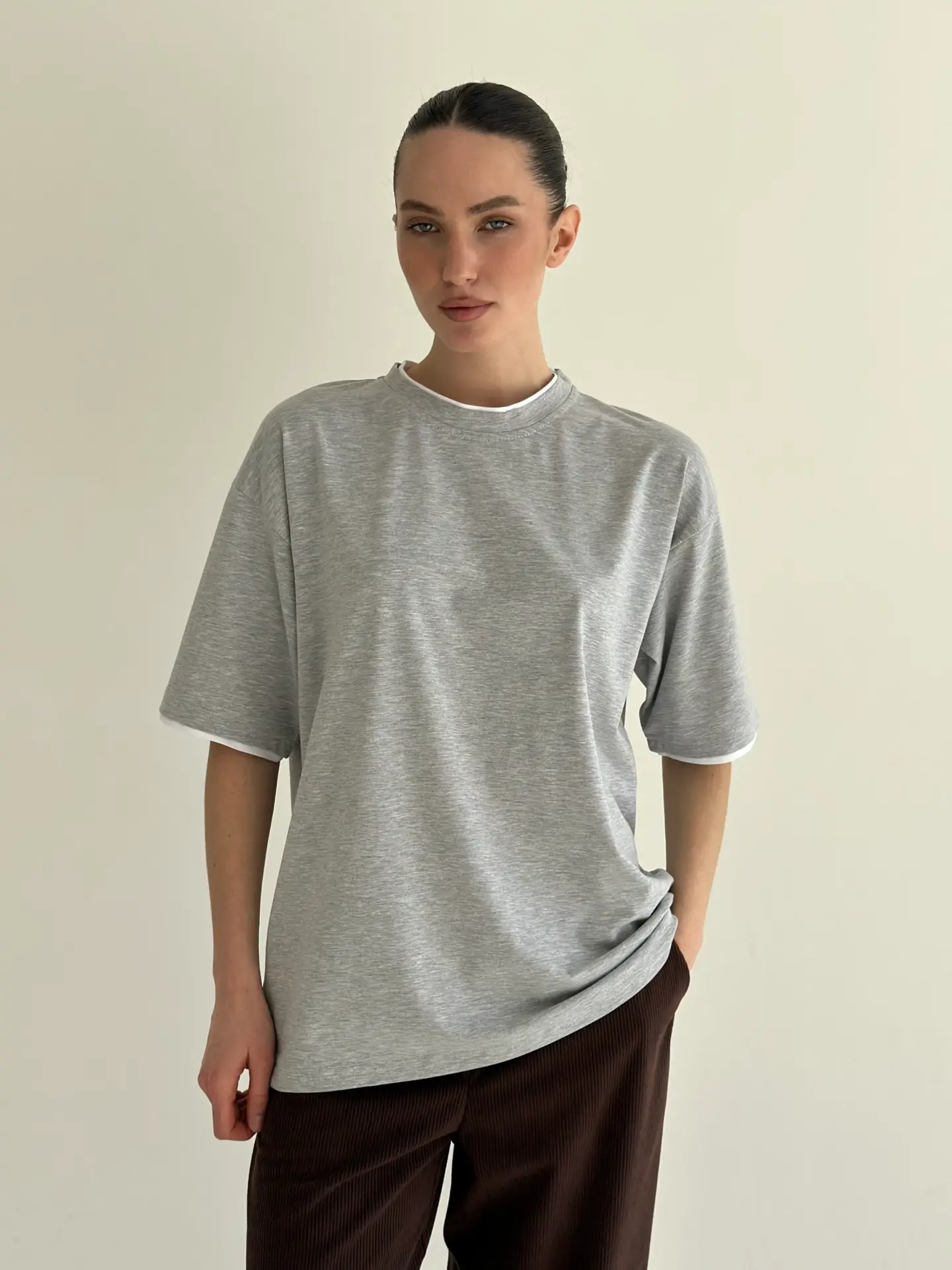 Футболка з білим кантом сіра, onesize