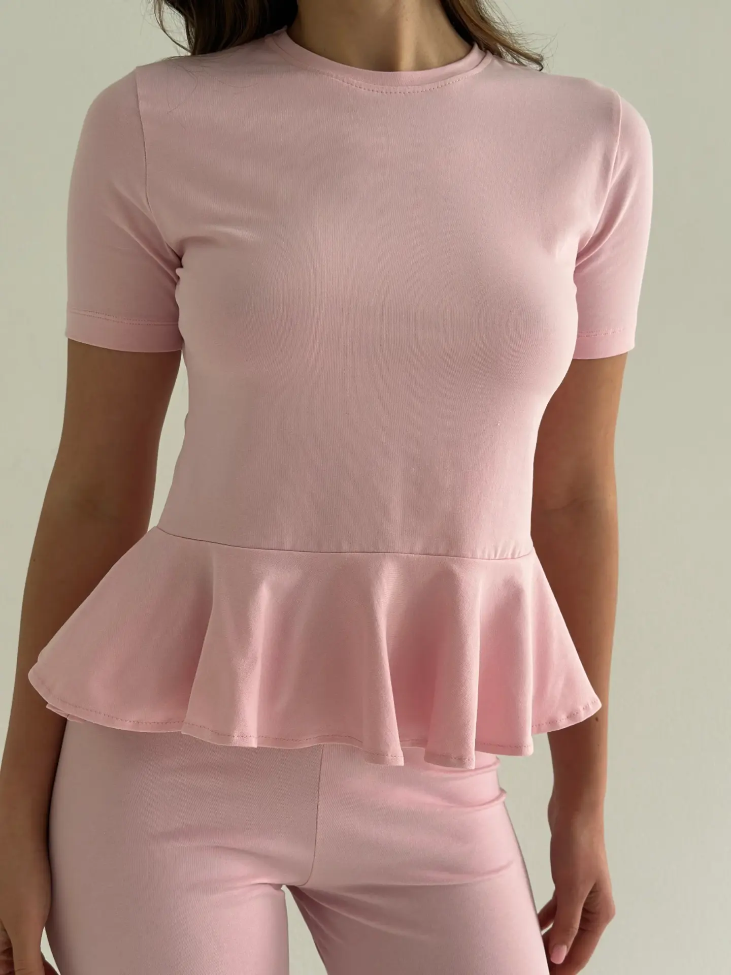 Трикотаж Кулір футболка з баскою рожева