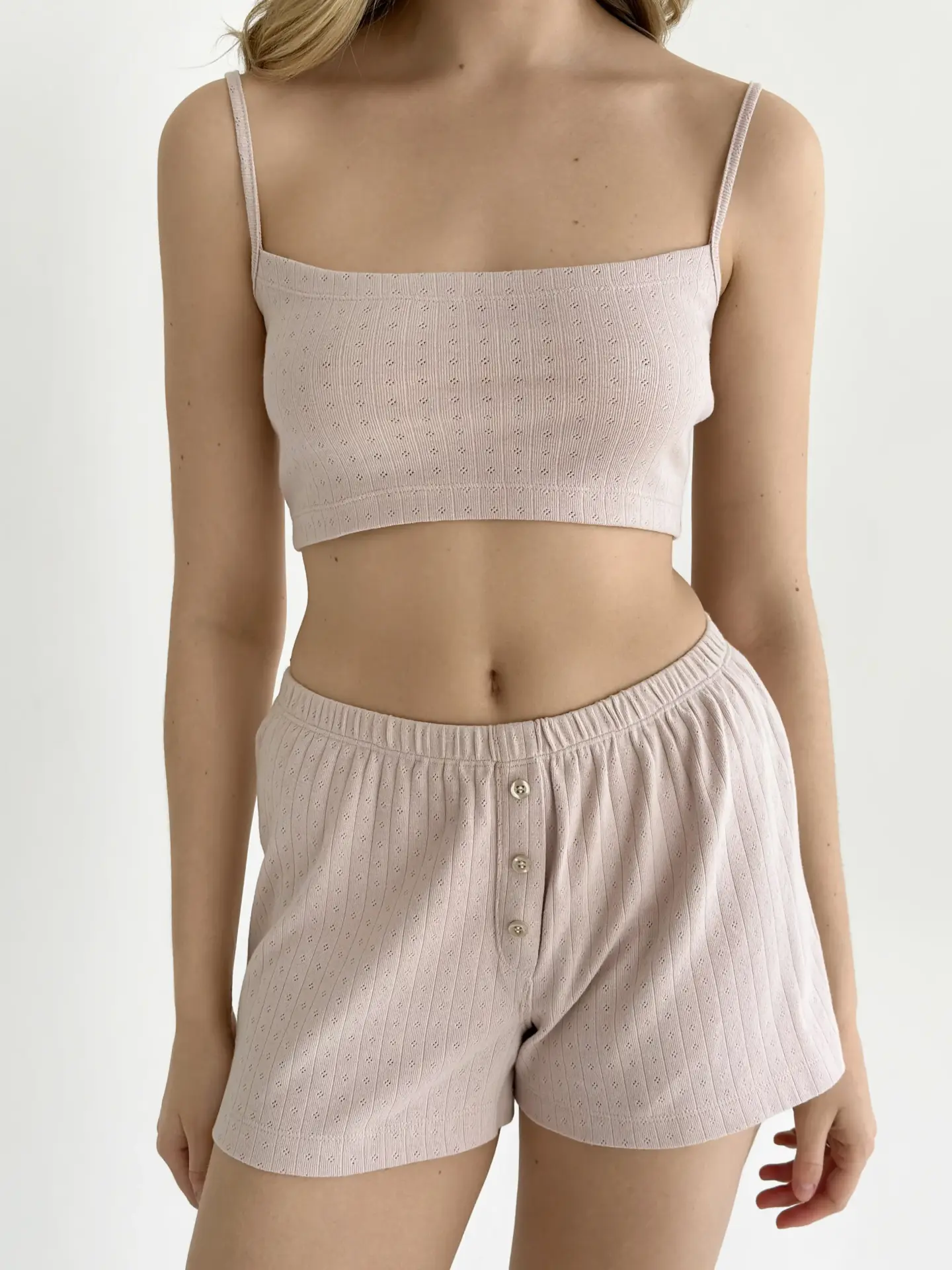 Рібана топ на бретелях пудра