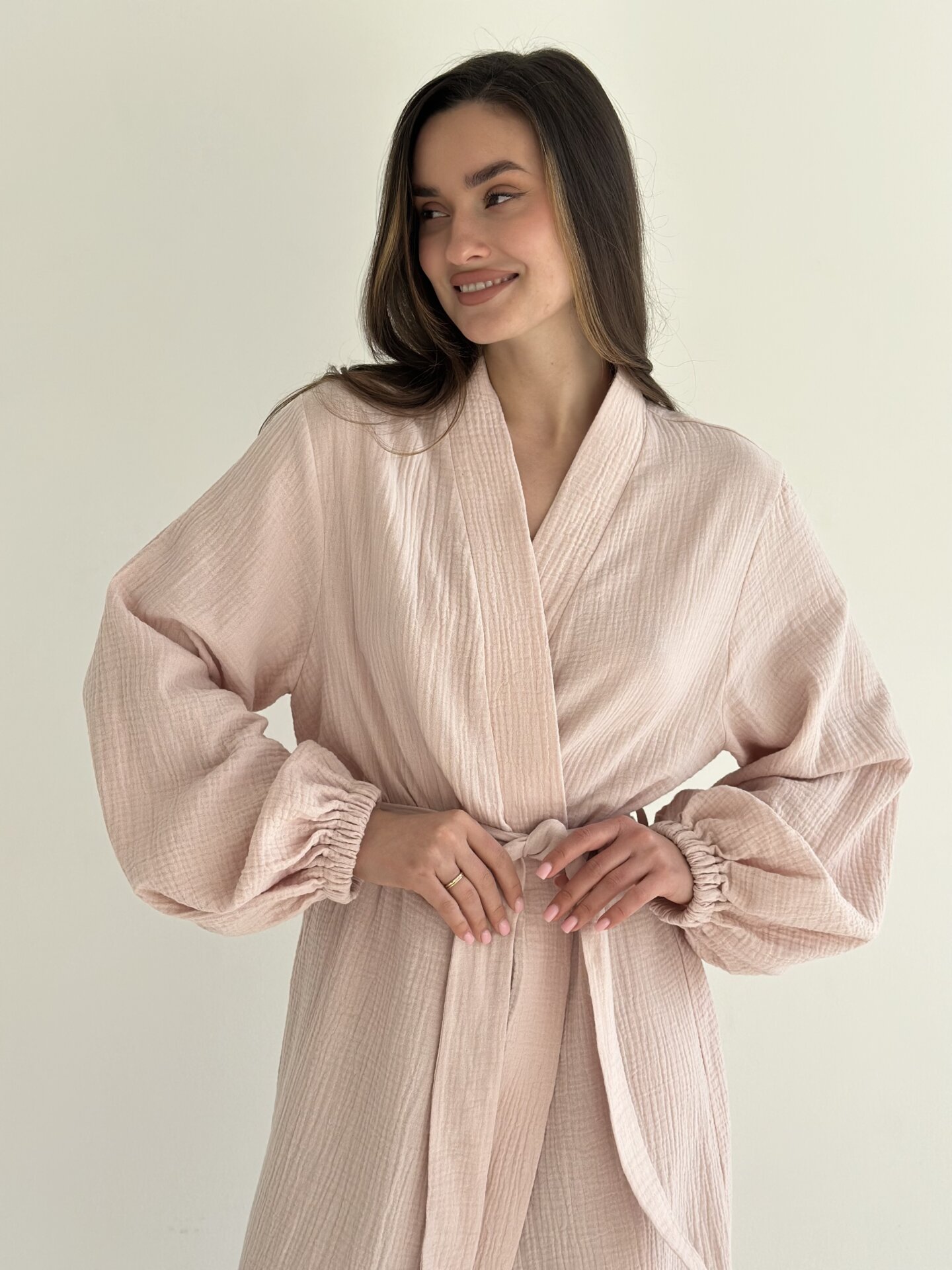 Муслін Халат довгий пудра 2-х сл.