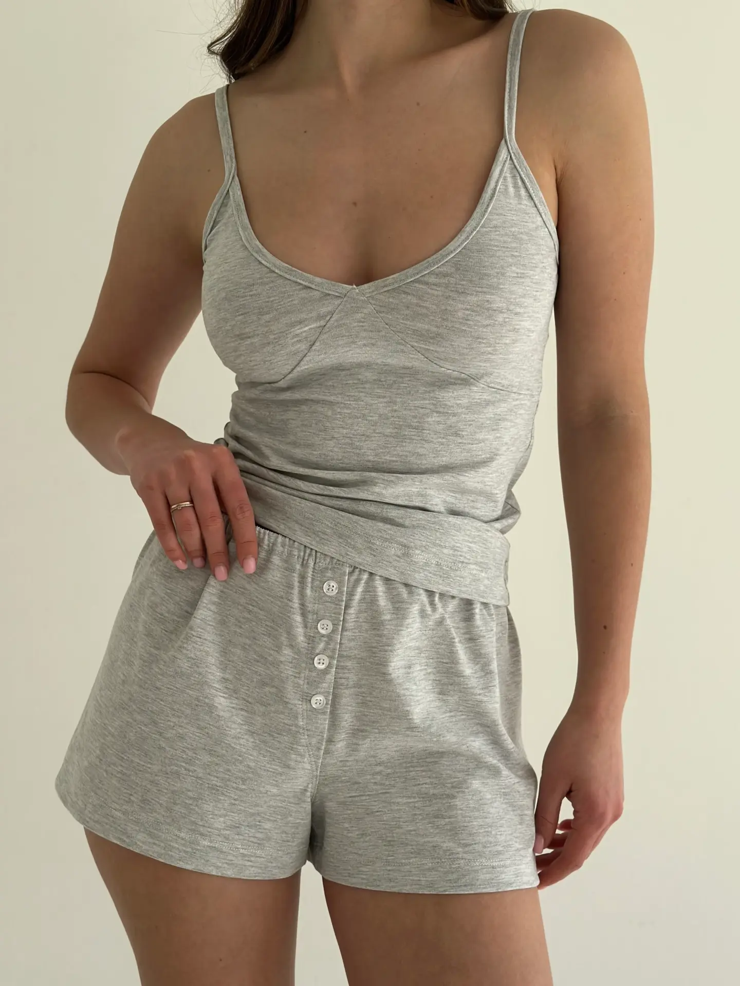 Трикотаж Кулір комплект майка та шорти з гульфом сірий