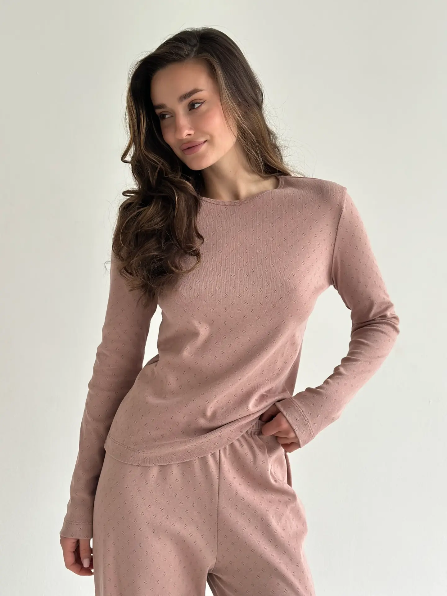 Рібана лонгслів візон (без гудзика)