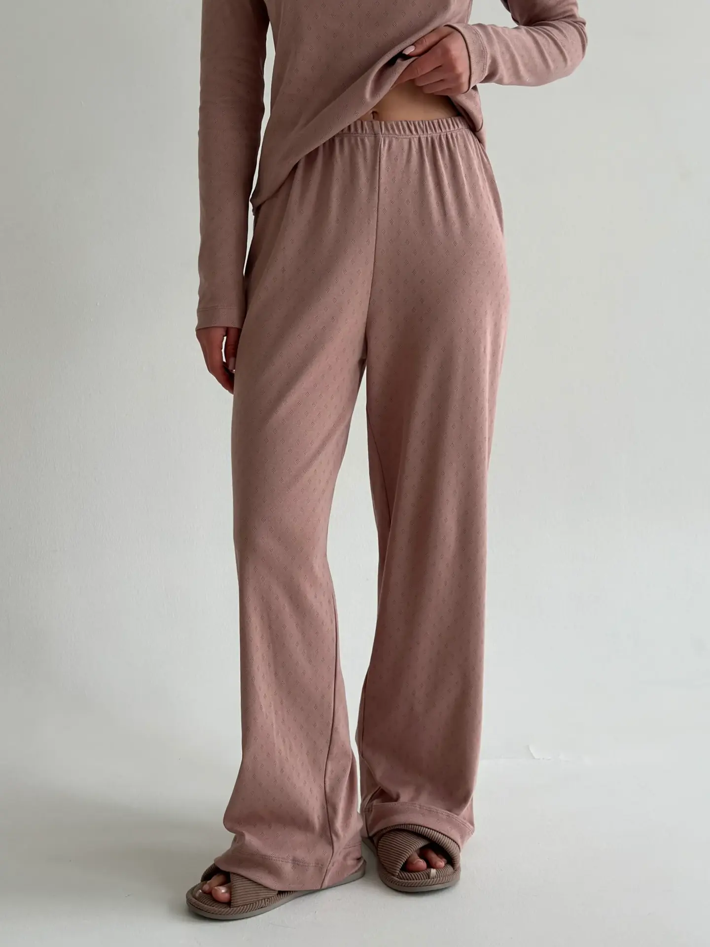 Рібана штани широкі візон