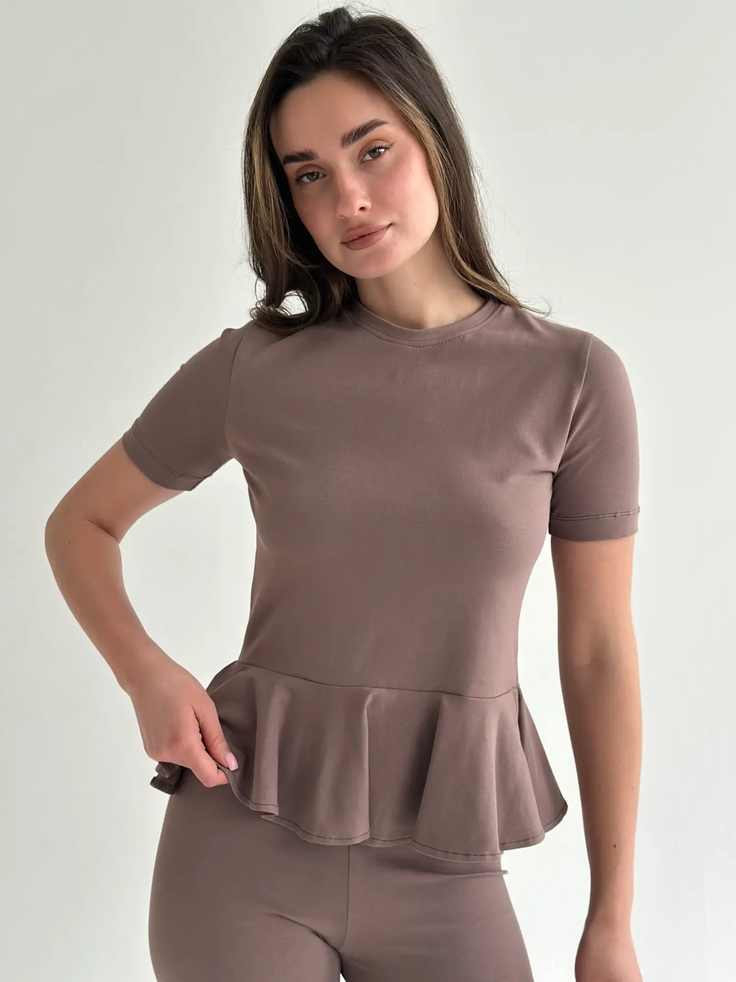 Трикотаж Кулір футболка з баскою шоколад