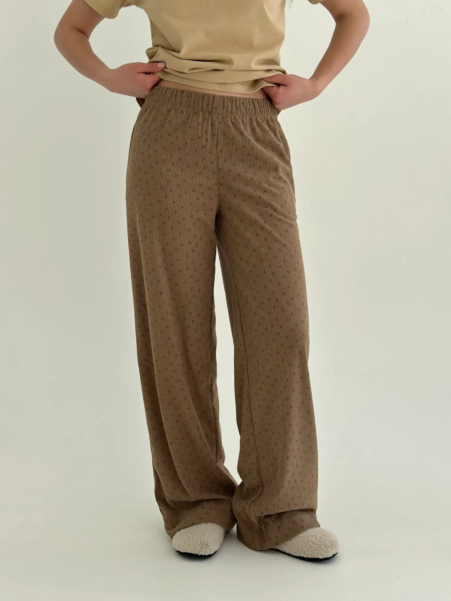 Вельвет штани прямі “бутон на бежевому”