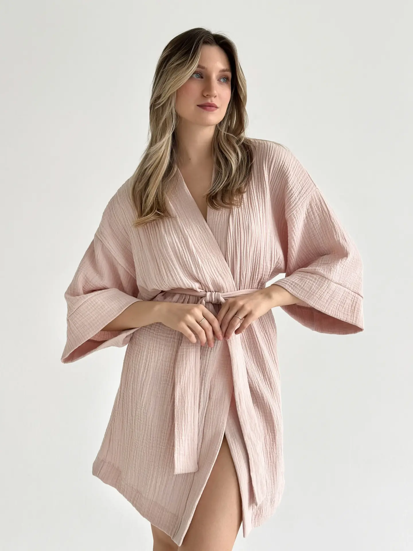 Муслін Халат Кімоно короткий пудра 2-х сл.
