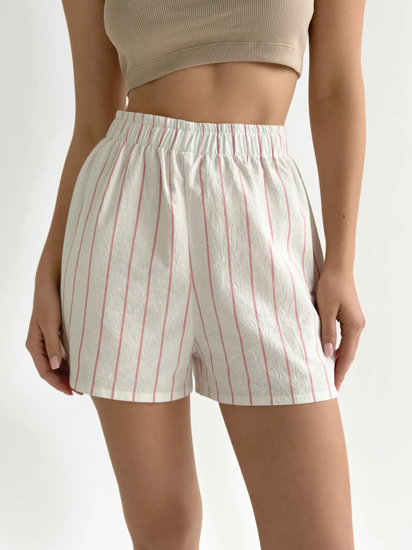 Шорти Моно котон “рожева смужка на молочному”
