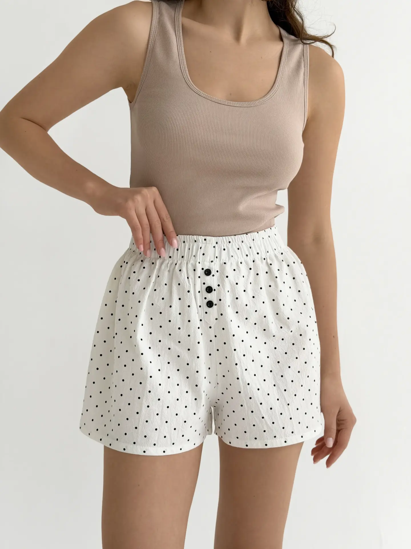 Шорти Моно с гульфом бавовна варена “горох чорний на білому”