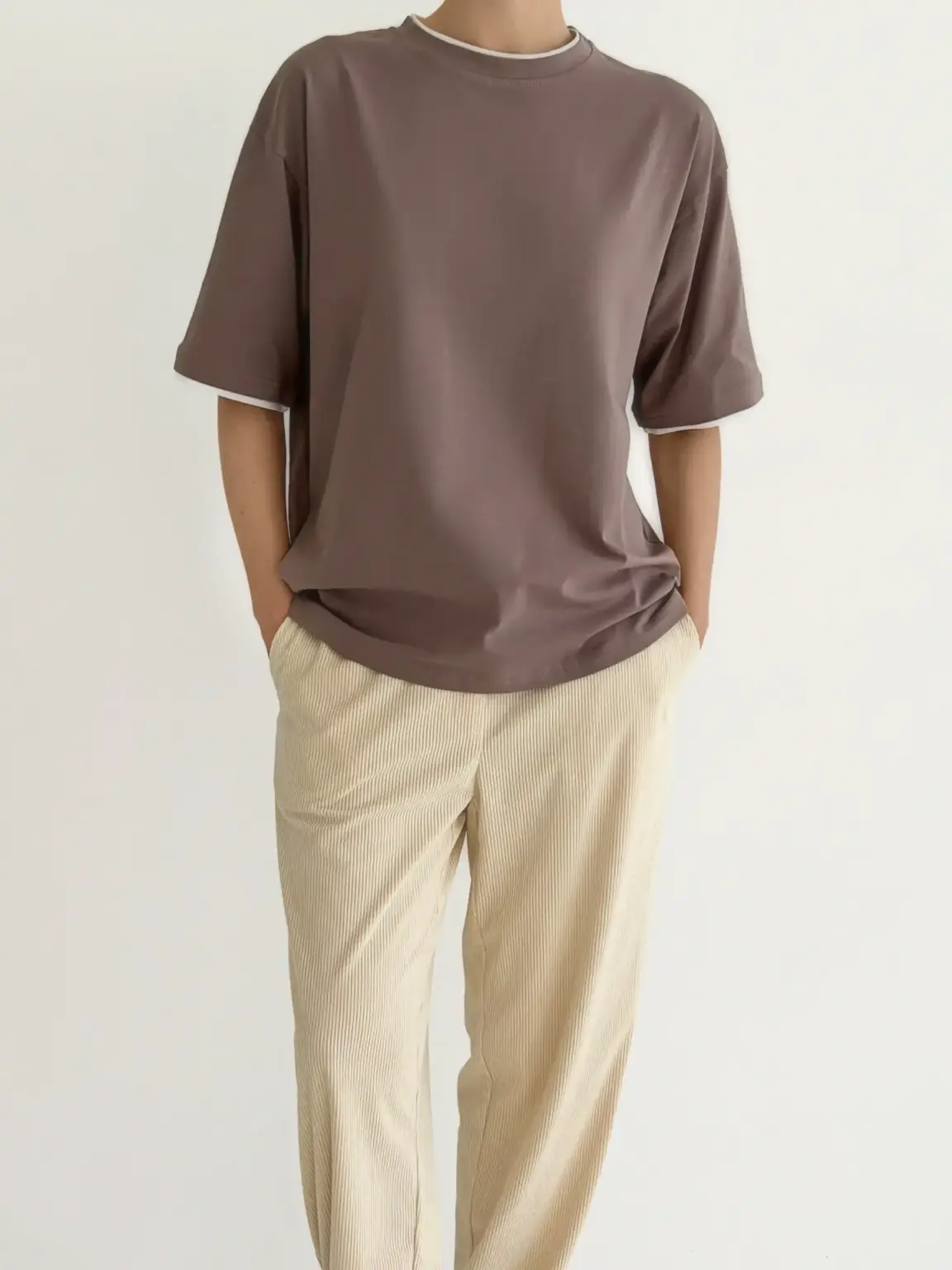 Футболка з білим кантом капучино, onesize