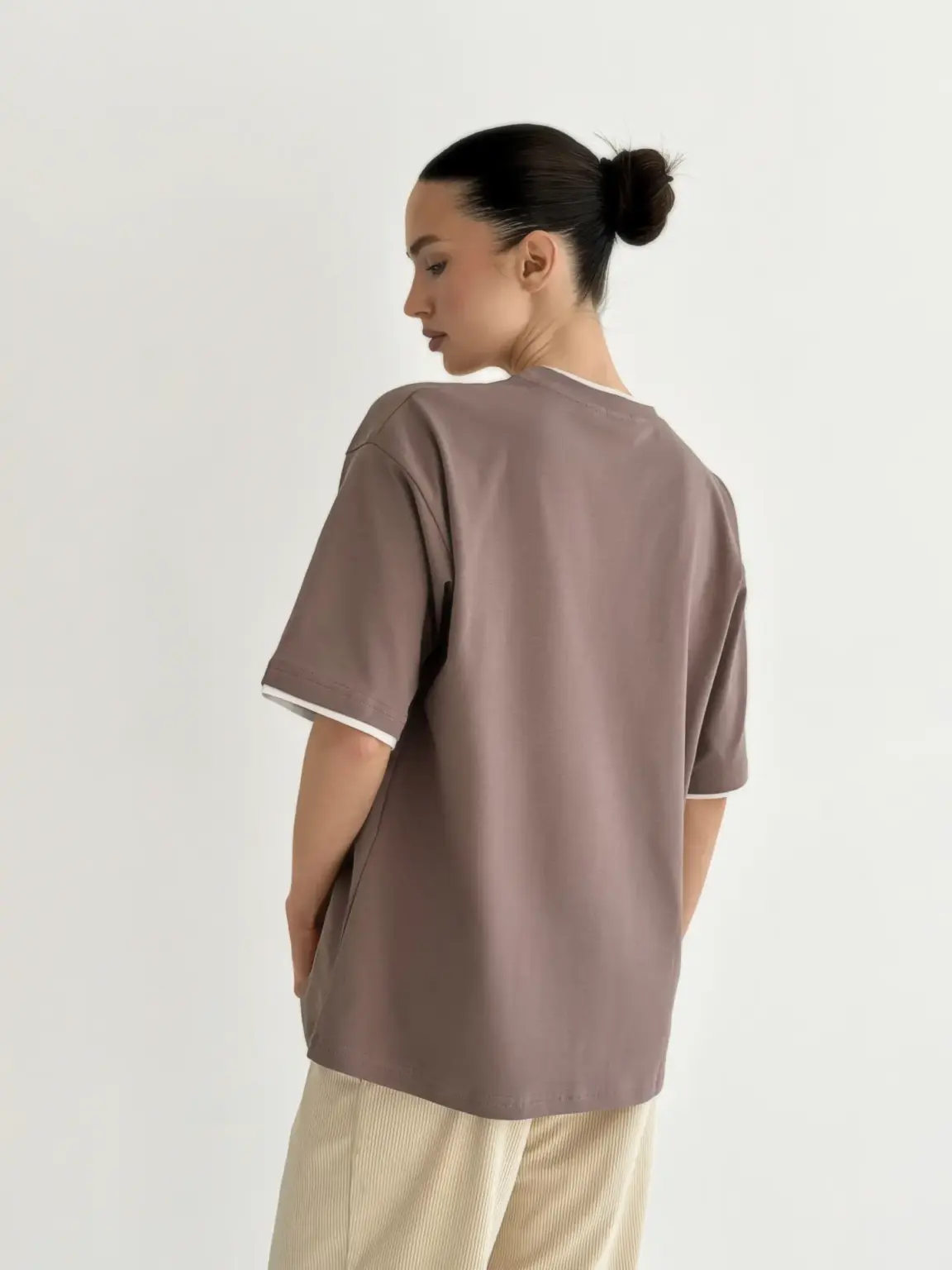 Футболка з білим кантом капучино, onesize