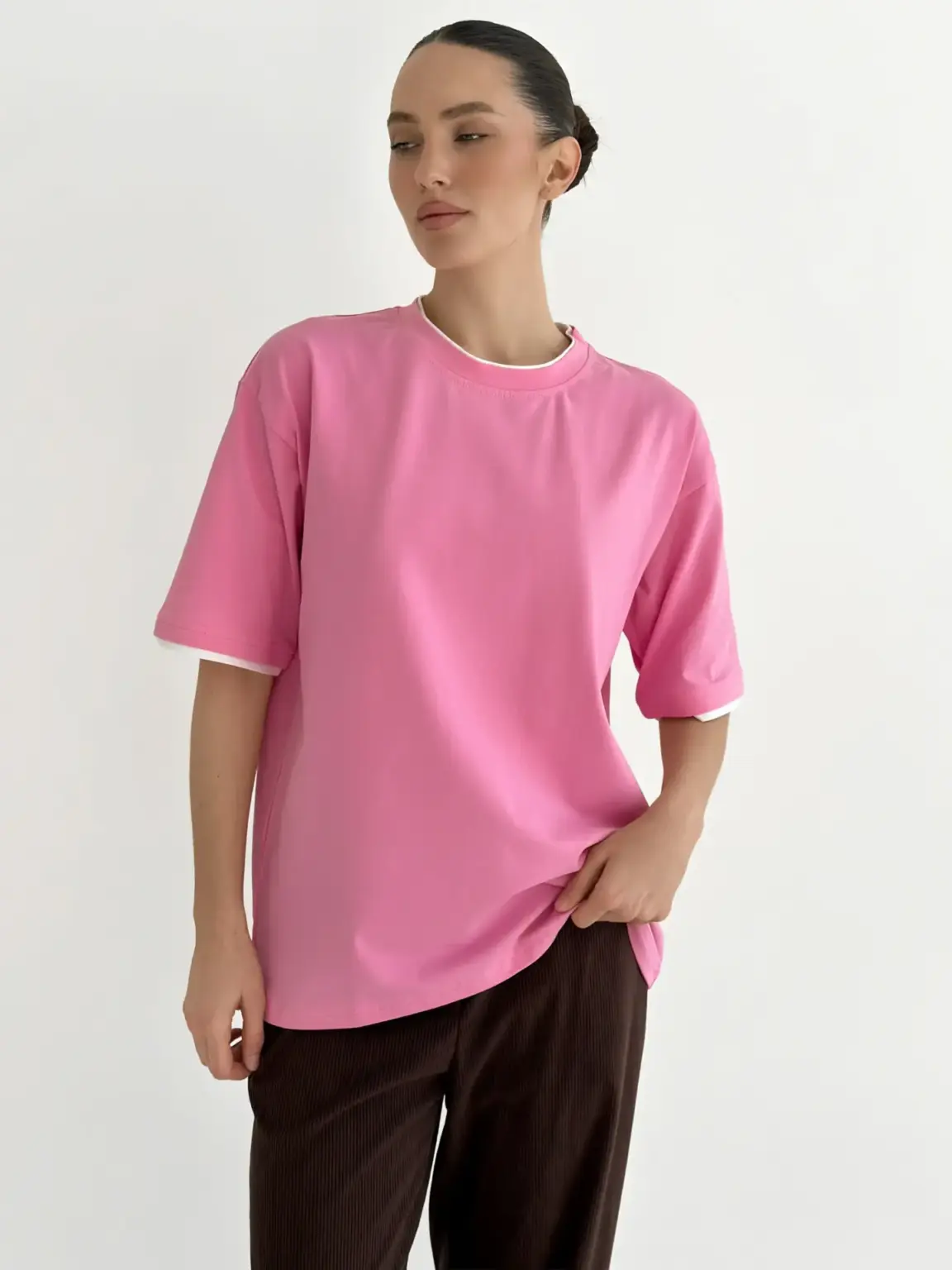Футболка з білим кантом рожева, onesize