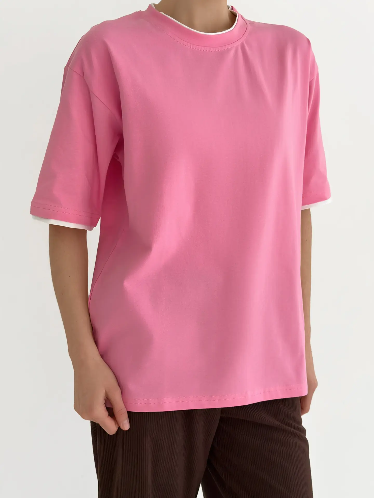 Футболка з білим кантом рожева, onesize