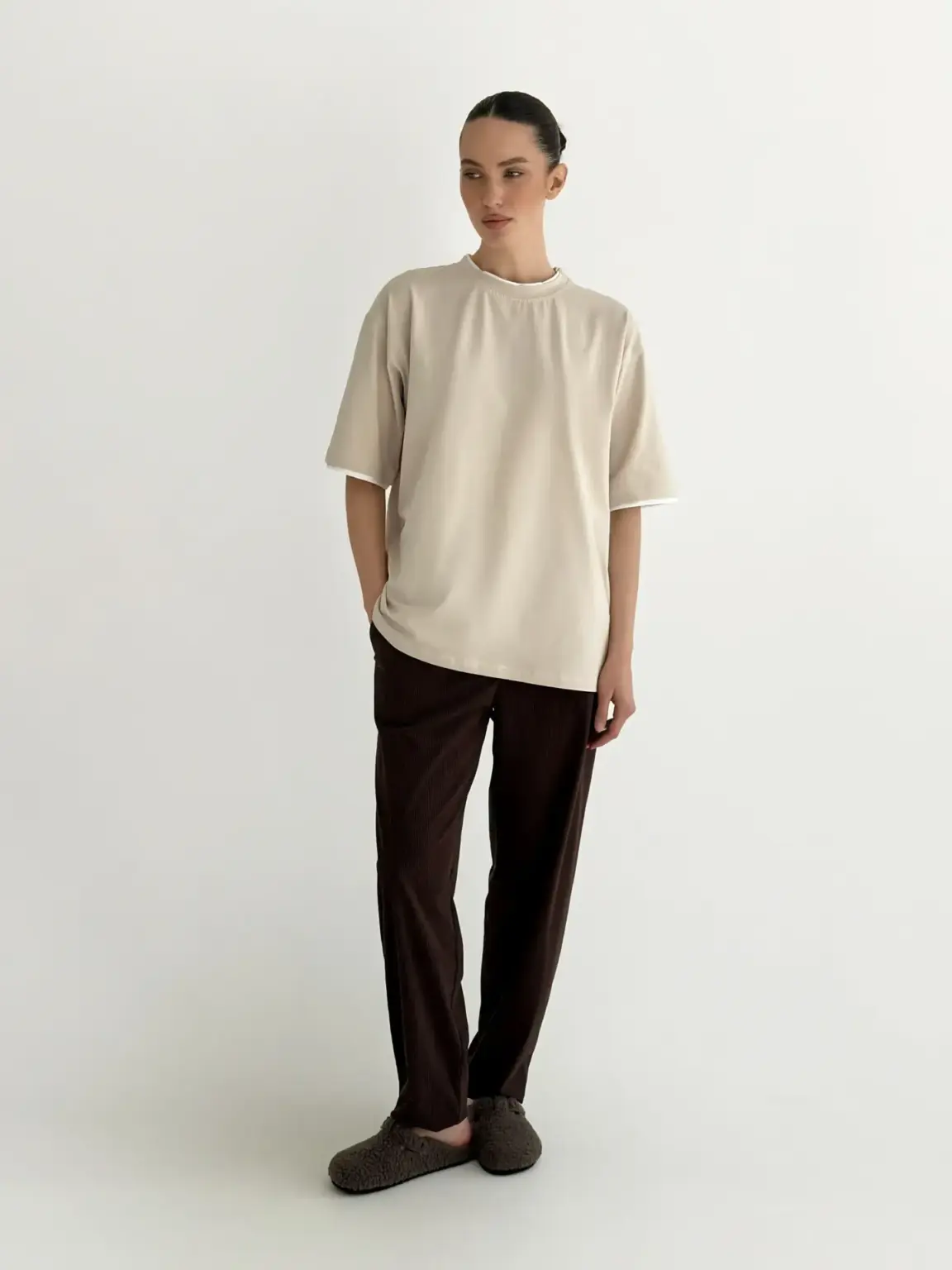 Футболка з білим кантом бежева, onesize
