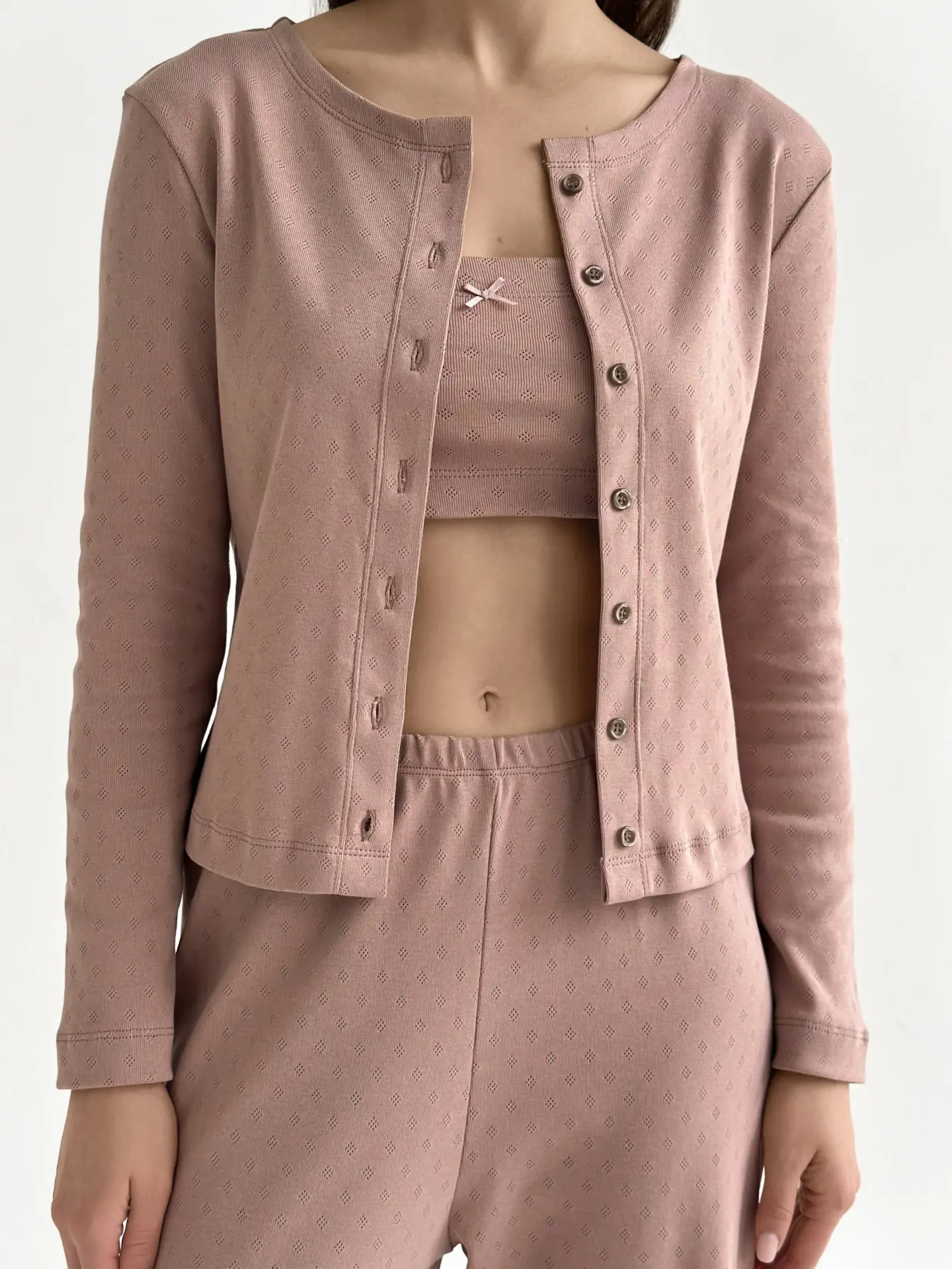 Рібана лонгслів візон (з гудзиками)