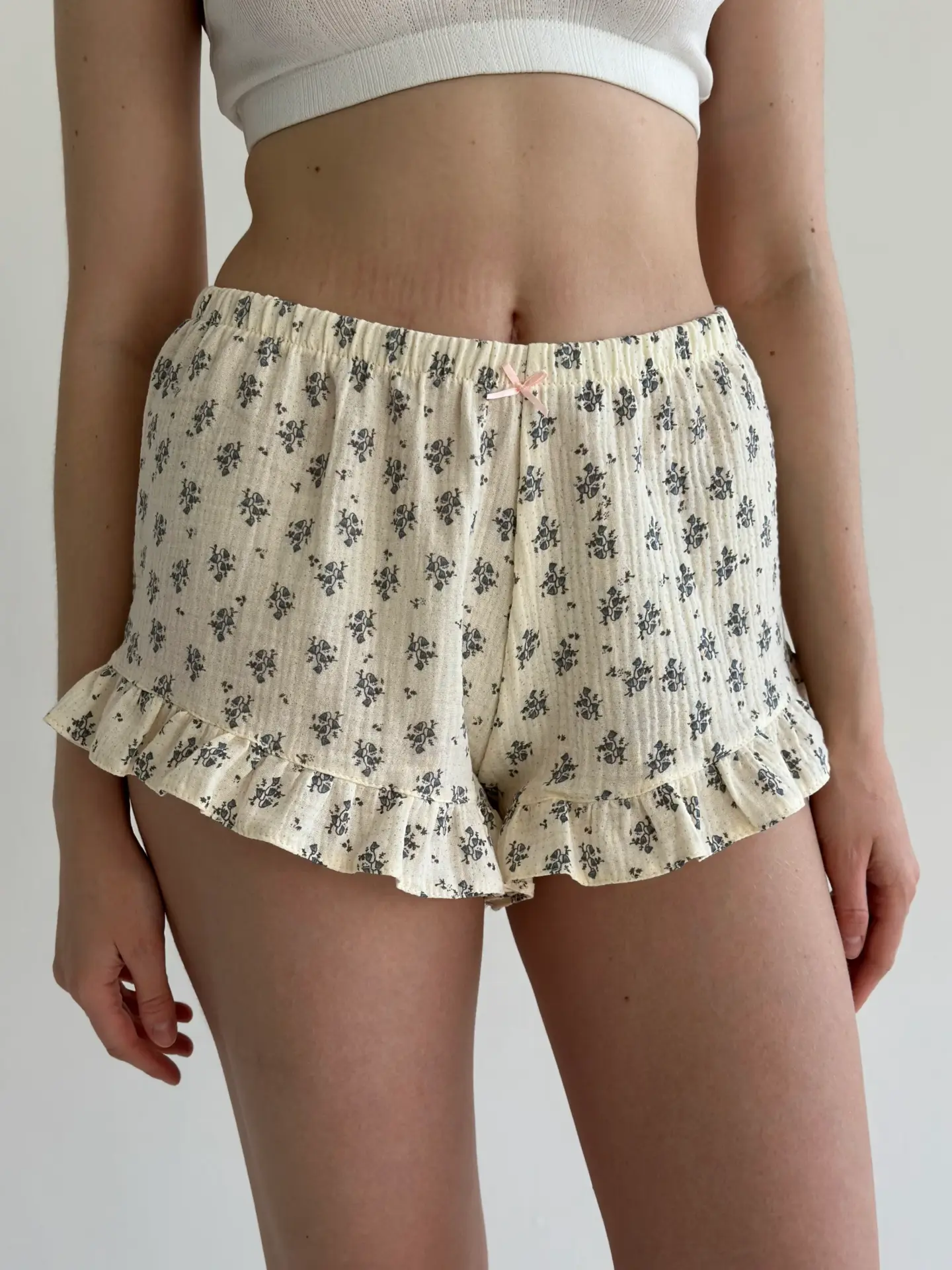 Шорти муслін Рюш квіти на айворі