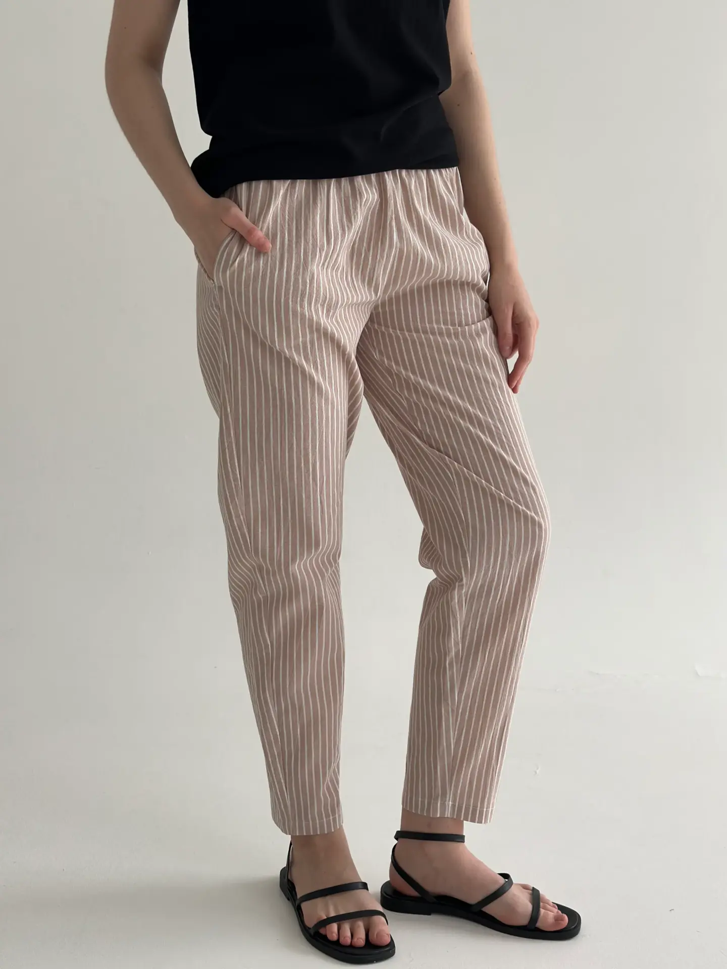 Штани смужка котон МОМИ беж/молоко