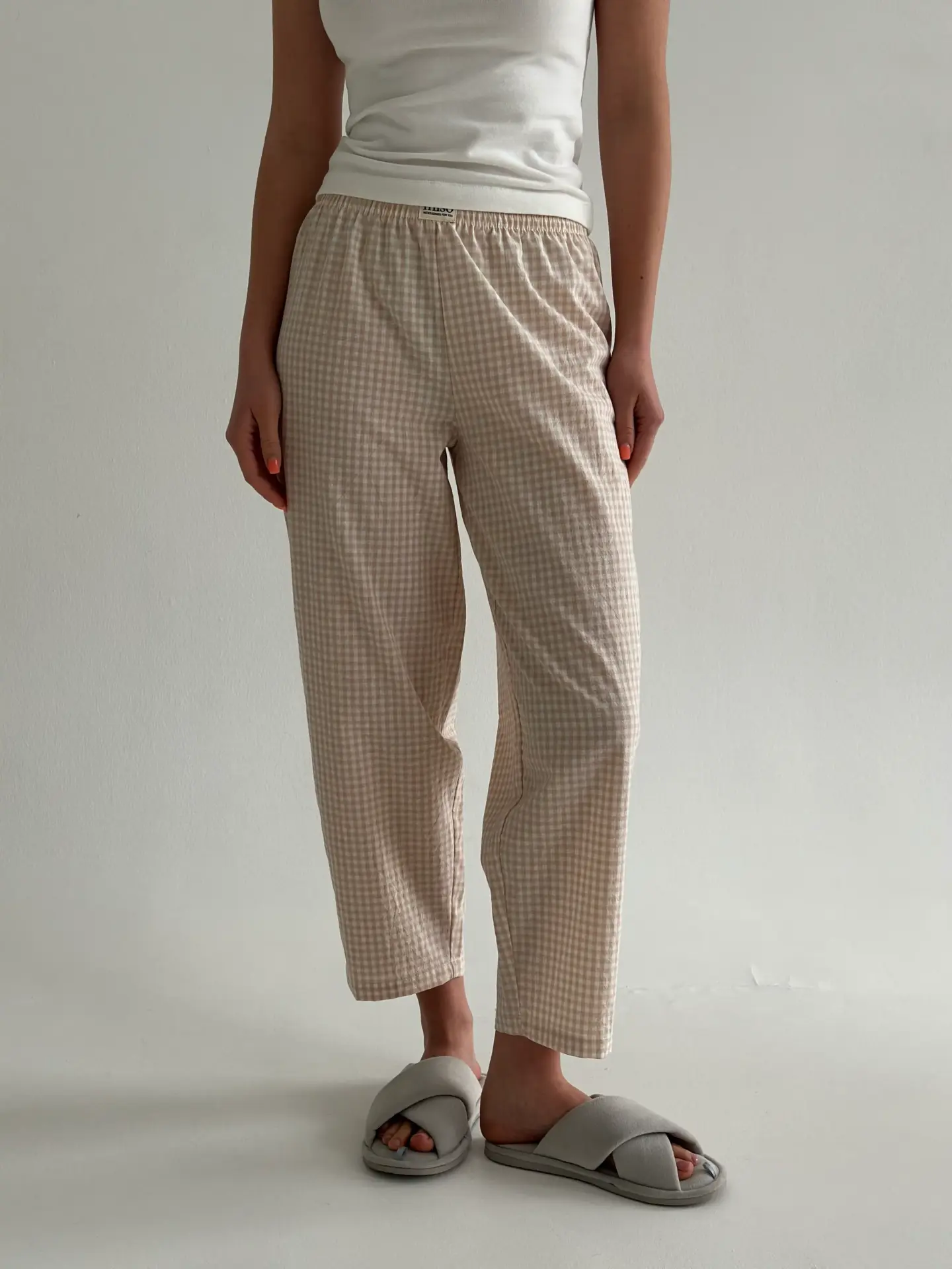 Штани клітка котон БАНАНИ беж/молоко