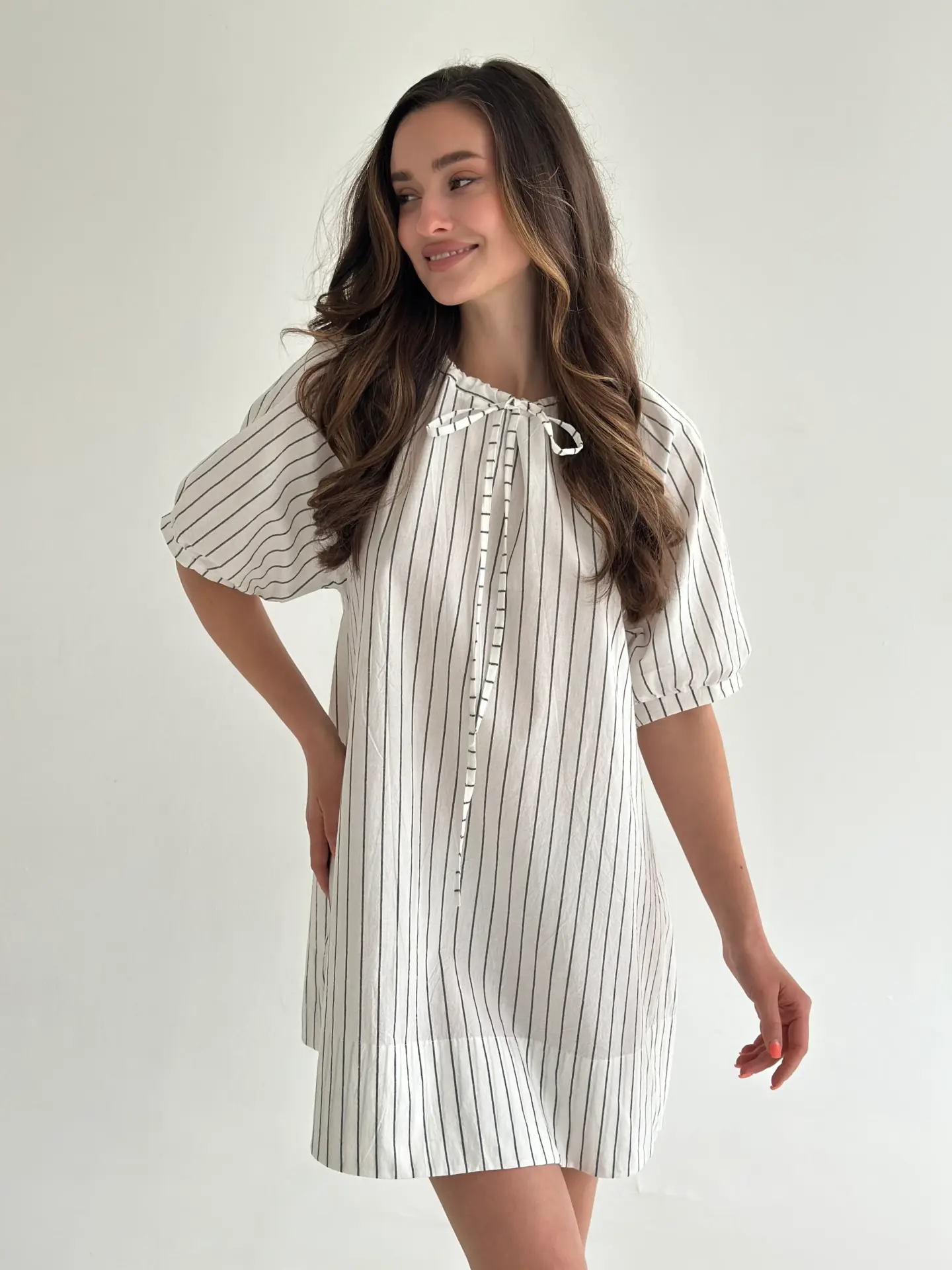 Сукня котон широка смужка Оверсайз молоко/чорний