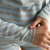 Трикотаж смужка Костюм лонгслів та шорти міні сірий/блакитний