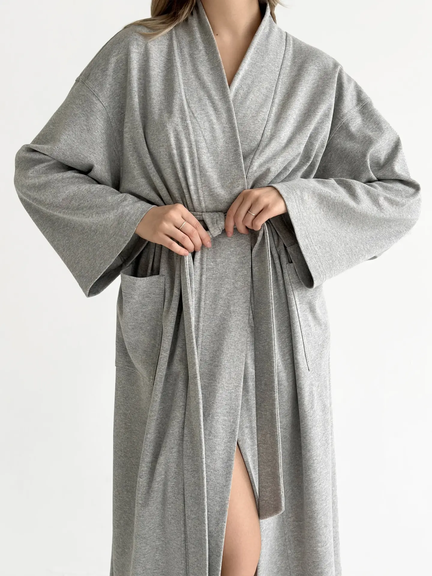 Трикотаж халат довгий сірий