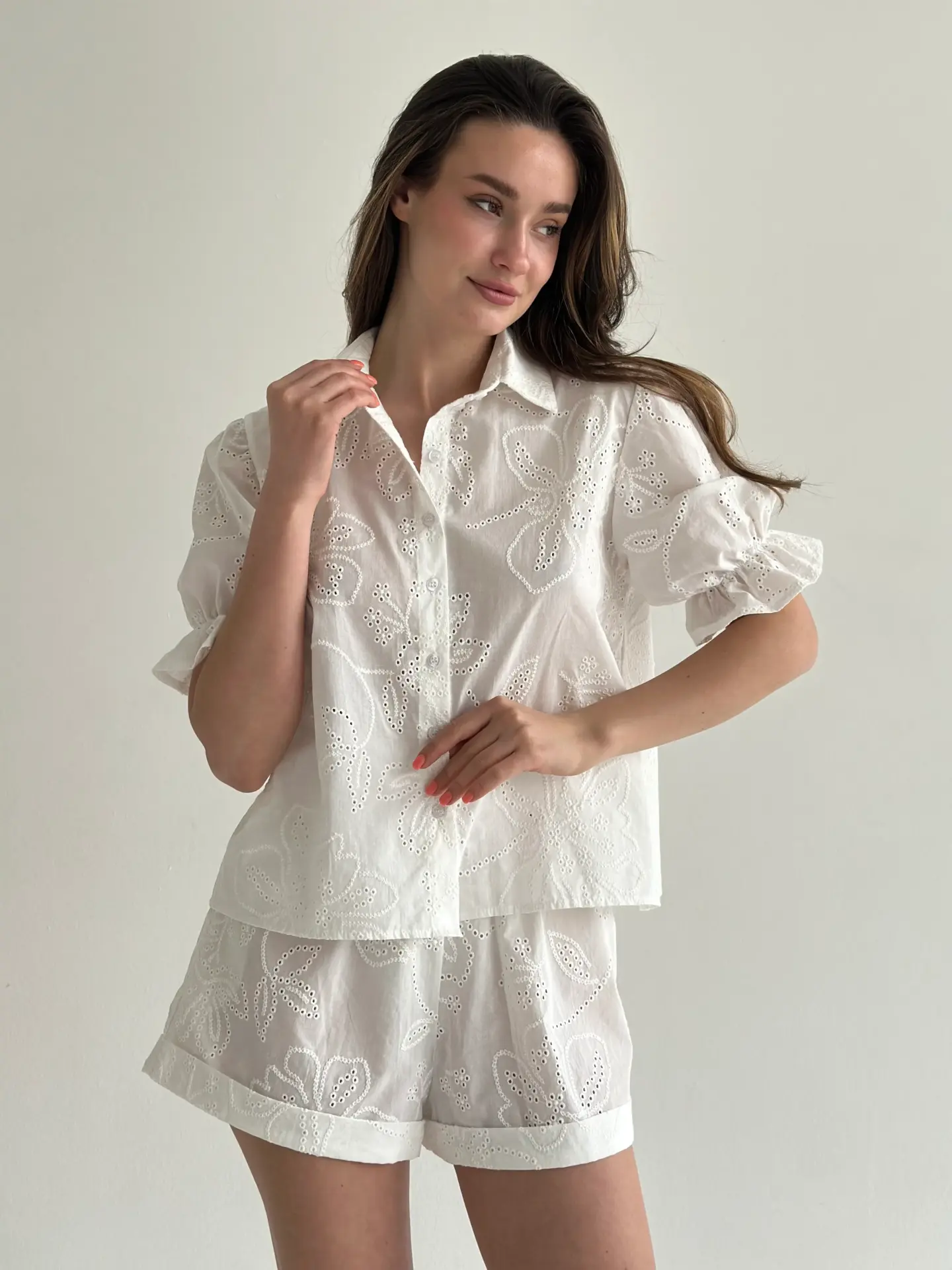 Костюм блузка та шорти прошва молочна