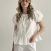 Костюм блузка та штани з рюшами бавовна молочний