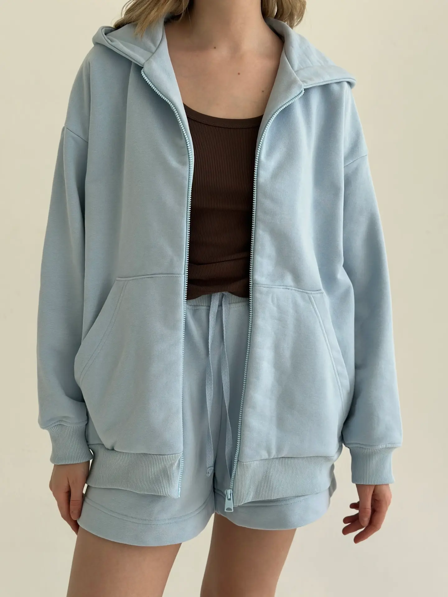 Бавовна Кофта з капюшоном на блискавці трикотаж 3-х. нитка блакитна