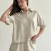 Костюм блузка та шорти льон вишивка бежевий, SALE (з дефектами)