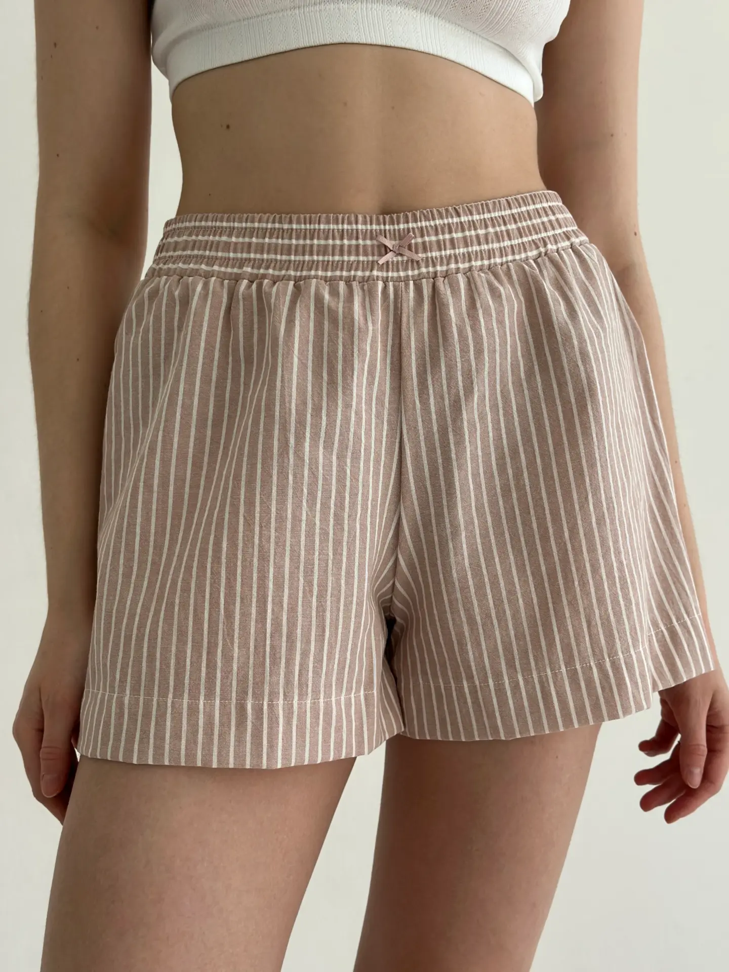 Шорти смужка котон МОНО беж/білий