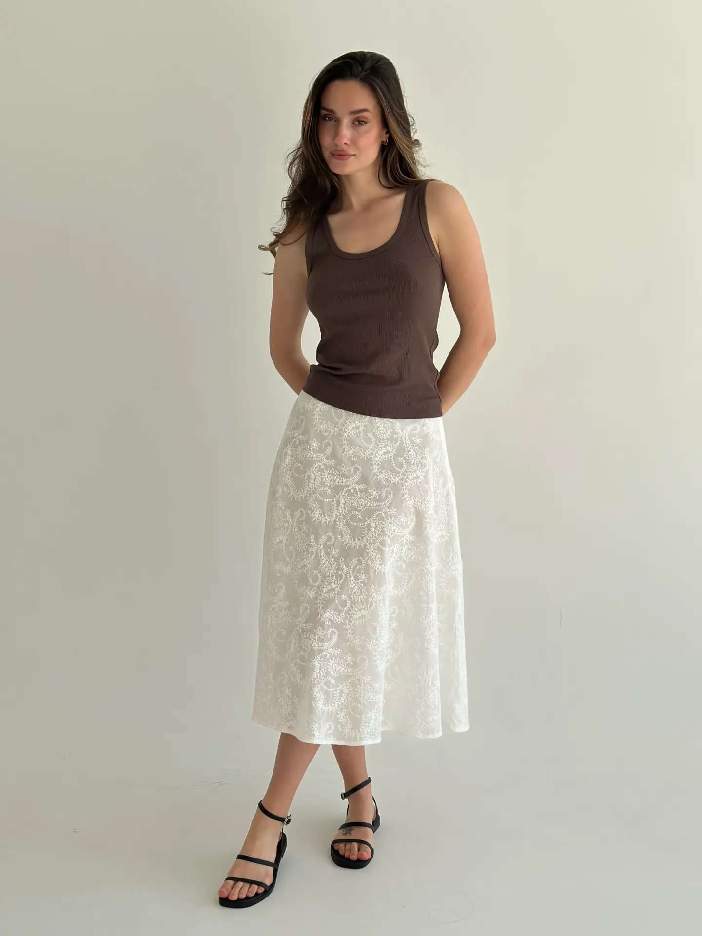 Спідниця Міді батист турецький огірок молочний