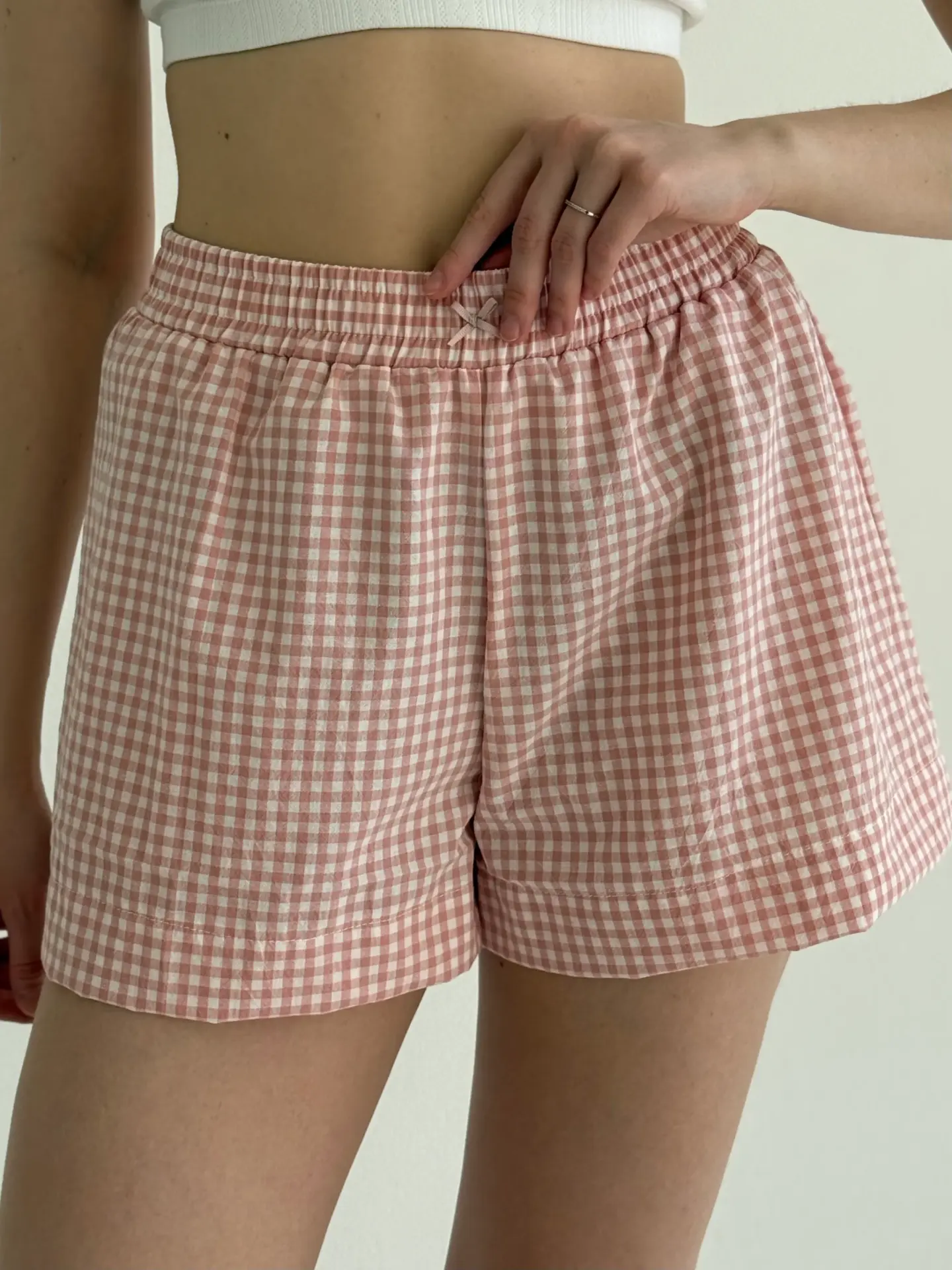 Шорти клітка котон МОНО пудра/молоко
