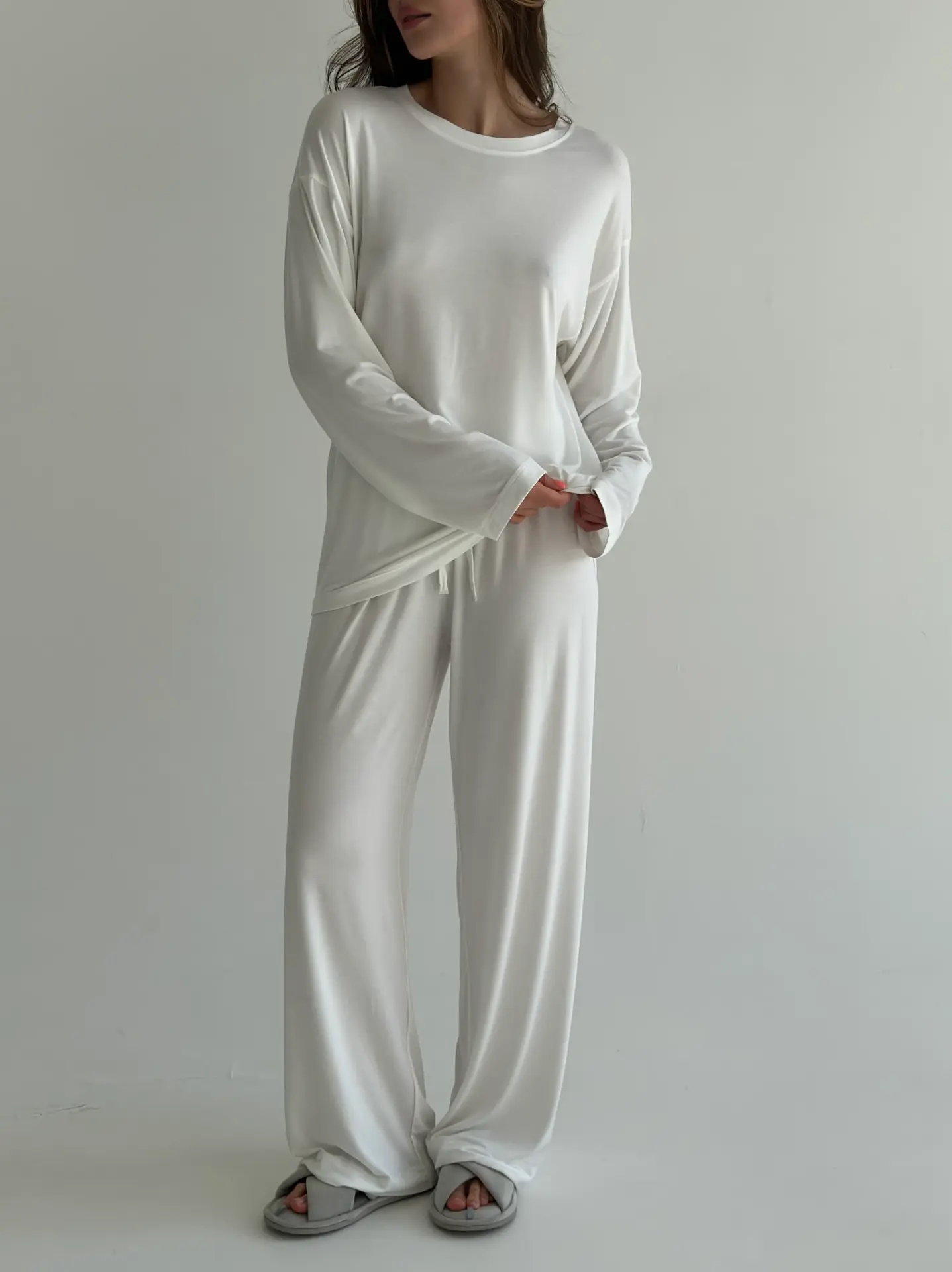 Модал Костюм лонгслів широкий та штани молочний