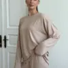 Модал костюм лонгслів широкий та штани бежевий
