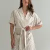 Халат короткий махра жакард квітка молочний
