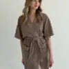 Халат короткий махра жакард квітка коричневий