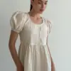 Сукня котон тонка смужка на ґудзиках беж/молоко