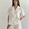 Костюм шорти та сорочка з коротким рукавом муслін квіти акварель на білому