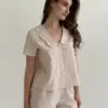 Костюм котон клітка Сорочка та Шорти з фігурним оздобленням беж/молоко