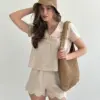Костюм котон клітка Сорочка та Шорти з фігурним оздобленням беж/молоко