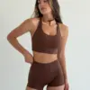 Yoga топ з перехресними бретелями коричневий