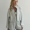Костюм велюр-спорт кофта на блискавці та шорти з лампасами молоко меланж