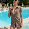 Комбінезон махра жакард квітка коричневий