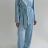 Костюм велюр кофта на запах та штани блакитний
