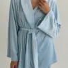 Костюм велюр кофта на запах та штани блакитний