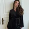 Костюм велюр кофта на запах та штани чорний