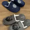 Капці домашні чоловічі HS-OZ плюшеві принт синій PVC
