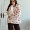 TEDDY Кофта на блискавці комір стійка коричнева квітка