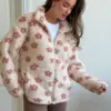 TEDDY Кофта на блискавці комір стійка коричнева квітка