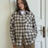 Фланель Сорочка клітинка хакі на молочному, One Size